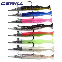 Baits Lures Cerill 1 Set Jig Head Soft Fishing Lure with Hook Lifelike Pike Fishing Bait Shiner Sea Bass Pike Rock Shad Swing Paddle Tail 230927