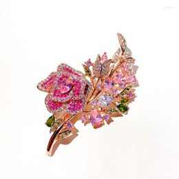 Brooches Korean Trendy Rose Flower Female Pink Cubic Zirconia Corsage Women Suit Jacket Brooch Pin Fashion Broche Jewelry