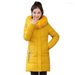 Women's Trench Coats Women Winter Coat Jacket Female Embroidery Warm Down Cotton Parkas Ladies Long Hooded Fashion Overcoat 4XLD1509