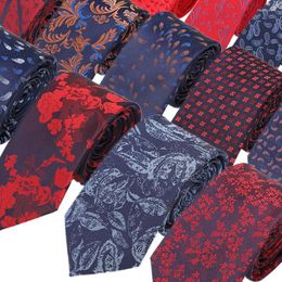 Handkerchiefs YISHLINE 7CM Ties Red Blue Floral For Men Wedding Party Shirt Suit Bridegroom Long Necktie Polyester Silk Jacquard