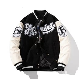 Men's Jackets Winter Letter Baseball Jacket Men Women American Varsity Jacket Thick Warm Patchwork Hip Hop Coat Button Leather Sleeve Flocking 230927