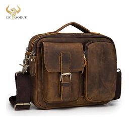 Evening Bags Original Leather Male Fashion Casual Design Satchel Crossbody Shoulder Messenger bag Tote 9" Tablet Mochila Pouch For Men 036d 230927