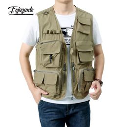 Men's Vests FOJAGANTO Men Summer Cargo Vest Solid Color Casual MultiPocket Outdoor Sports VNeck Loose Thin QuickDrying 230927