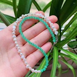 Choker Green Aventurine Natural Freshwater Pearl Necklace Collar Real Quartz Stone Short Jewellery For Women Fashion Korean Boho