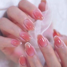 False Nails French Manicure Long Oval Pink Press On Gradient Detachable Fake Nials DIY