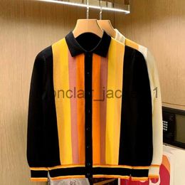 Men's Sweaters British Style Men Knitted Cardigan Vertical Stripe Long Sleeved Button Men's Tops Spring Autumn Brand Slim Lapel Thin Sweater J230927