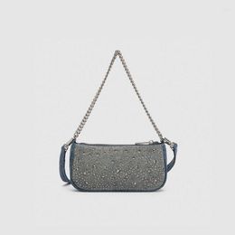 Evening Bags THE Y2K Style Sweet Rhinestone Small Purses With Metal Chain Vintage Original Denim Underarm For Women