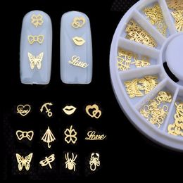 Nail Art Decorations 1 Pcs 3d Gold Metal Sticker Decoration Wheel Butterfly Lips Design Tiny Slice DIY Accessories 230927