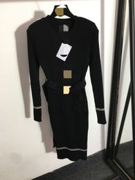 911 L 2023 Milan Style Runway Dress Autumn Crew Neck lONG Sleeve Black White Pink Mid Calf Brand Same Style Empire Womens Dress Fashion 20226788