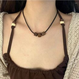 Choker Vintage Harajuku Geometric Wood Rope Chain Simple Necklaces For Women Men 2023 Summer Neck Gothic Necklace Cool Collar