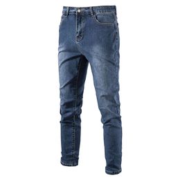 AIOPESON Cotton Stretchy Blue Jeans Men Casual Solid Colour Mid Waist Mens Denim Pants Autumn High Quality Zipper Jean for Men