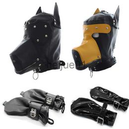 Bondage Faux Patent Leather Role Play Puppy Slave Head Hood Erotic Headgear BDSM Bondage Dog Paw Gloves Hand Cuffs Adult Sex Toys x0928