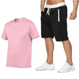 Men's Tracksuits 2023 Cotton- Summer 2023two Piece Set Men Short Sleeve T Shirt Cropped Top Shorts Design Fashion PMAR