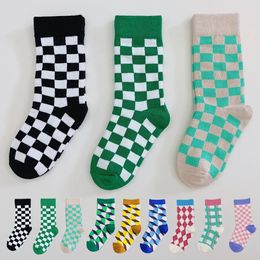 Kids Socks 1-9 Years Children's Socks Black White Checkerboard Kids Socks Breathable Soft Cotton Boys and Girls Sports Socks Crew Sock 230928