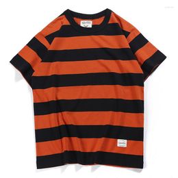 Men's T Shirts American Vintage Big Striped Summer Shirt Men Casual Loose Short Sleeve Cotton Tops Tees Thick Style Military Tshirts