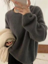 Women's Sweaters Autumn Winter Round Neck Cashmere Sweater Women Thick Gray Wool Mohair Soft Knit Sweater Long Sleeve Pullover Basic Top 230927