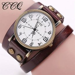 Women's Watches CCQ Vintage Cow Leather Bracelet WristWatch Luxury Casual Women Quartz Watch Relogio Feminino 230927