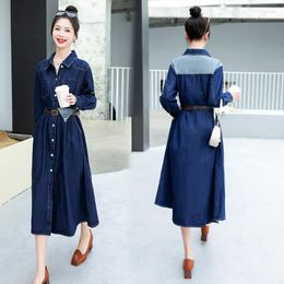 Casual Dresses Women Early Spring Autumn Denim With Belt 2023 Long Sleeve Temperament Length Vestidos Waist Shrinking Dress