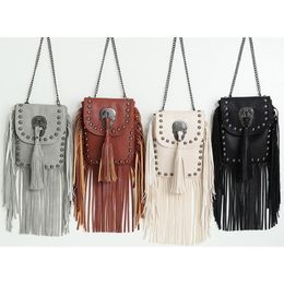 Small Square Flap Bags For Women Crossbody Bags Rivet Tassel Shoulder Bag Ladies PU Leather Messenger Bag