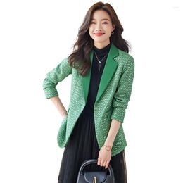 Women's Suits Fashion Women Casual White Green Black Sequins Blazer Coat Female Long Sleeve Single Button Straight Jacket Ladies