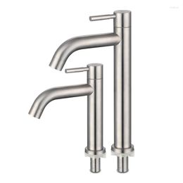 Bathroom Sink Faucets Wholesale Fashion 304 Stainless Steel Single Cold Lever Basin Faucet Include 50cm Plumbing Hose