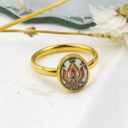 Wedding Rings 2023 Trendy Ovals Shape Flower Pattern Glass For Women Men Stainless Steel Waterproof Jewellery Anillos Mujer