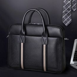 Briefcases Scione Japanese and Korean Trendy Striped Briefcase Men's Handbag Business Leather Bag Horizontal Large Capacity 230927