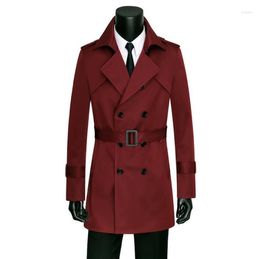 Men's Trench Coats Business Spring Slim Sexy Coat Mens Casual Overcoat Long Sleeve Men Double-breasted Clothing Outerwear Autumn Wine Red 89