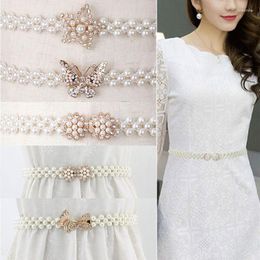 Belts Ladies Diamond-Studded Pearl Belt Corset Wide White Female Self-Knot Tie Wedding Dress