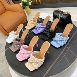 New luxury Designer Woven Slippers women summer Intrecciato Raffia fashion outer square head flat high heel sandalss Beach Rubber Outsole sandals With G2Kp#