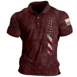 DIY Clothing Customised Tees & Polos Red Flag Men's Short Sleeve Button Printing Casual Polo Shirt