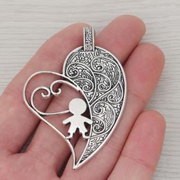 Pendant Necklaces 5 X Tibetan Silver Large Heart Charms With Boy Pendants For DIY Necklace Jewellery Making Findings Accessories 65x44mm