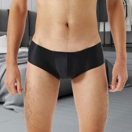 Underpants Men Summer Low Waist Solid Color U Convex Seamless Briefs Sexy Silky Ultra Thin Elastic Panties Daily Wear