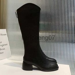 Boots 2023 New Winter Style with Fleece Medium Chunky Heel Knight Boots Women's High Tube Thinner-looked High Heel Shorty Long Boots x0928