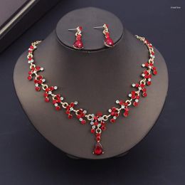 Pendant Necklaces Fashion Blue Red Necklace Earring Set Wedding Bride Elegant And Sweet Accessories For Women