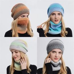 Hats Scarves Gloves Sets Two-piece Set Hat Korean Version Gradient Wool Thickened Warm Ear Protection Cold Proof Knitted Autumn Winter