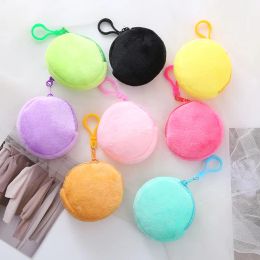 Soft Plush Round Coin Bags Purse Small Coin Money Pouch Wallet Portable Keyring Keychain Earphone Storage Clutch Bags Organiser