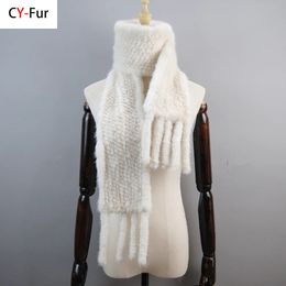 Scarve Winter Warm Real Mink Fur Scarf 100 Genuine Muffler Lady Fashion Quality Natural Knit Scarves 230928