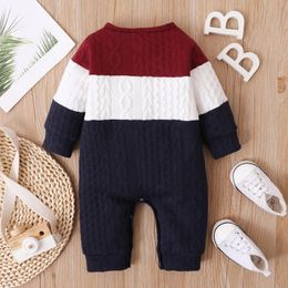 Rompers Cute Rompers Jumpsuit For Kids Winter Infant Baby Boys Girls Long Sleeve Patchwork Color Romper Jumpsuit Clothes 230927