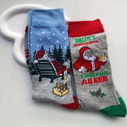 Men's Socks CHAOZHU 2 Pairs Toe English'ths' The Season To Drink Beer' Creative Holiday Christmas Gift Unisex Santa Claus Sox