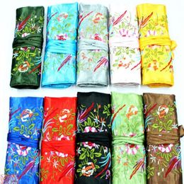 Whole 10 pcs Silk Brocade Travel Bag Jewellery Roll Pouch Purse Fashion Gift220R