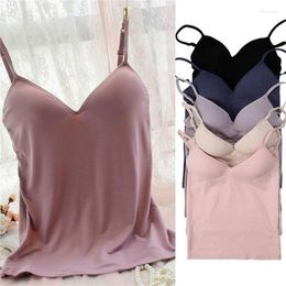 Women's Tanks Women Solid Bra Camisole Top Vest Female With Built-in 6 Colours Strap