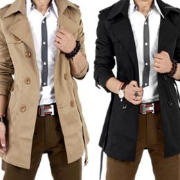 Men's Trench Coats Vintage Windbreaker Slim Fit Belt Jacket Spring Autumn Business Trenchcoats Male Double Breasted Mid Length Fashion Coat