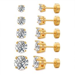 Europe and America Screw Back Earrings 18K Yellow Gold Plated Bling Round CZ Earrings Studs for Men Woman286g