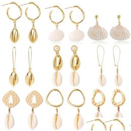 Dangle Chandelier Korean Trend Conch Marine Alloy Natural Shell Pearl Gold Earrings Fashion Exquisite Casual Retro Holiday Morrocan St Dhnj7