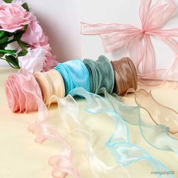 Christmas Decorations Wired with Golden Edge Chiffon Ribbon Wrapping Gift Box Wedding Bridal Bouquet Christmas Decoration