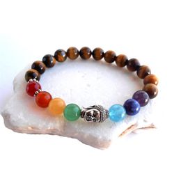 SN0571 New Buddha Chakra bracelet Tiger's Eye Chakra bracelet Yoga Meditation bracelet for girls Silver Buddha Bracelet 230G