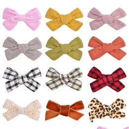 Hair Pins Baby Girls Bowknot Cotton Cloth Bow Clippers Kids Grid Alligator Clips Children Accessories Toddler Boutique Barrette 12 D Dhlqw