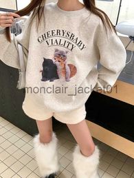 Women's Hoodies Sweatshirts Y2K Cat Graphic New Teen Girls Oversized Sweatshirt American Vintage Crewneck Pullover Long Sleeve Cotton Fleece Slouchy Style J230928