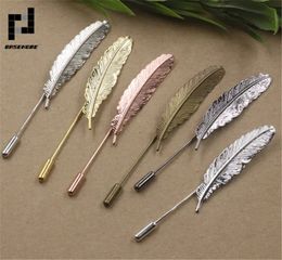 Pins Brooches 10pcs Lot Copper Feather Lapel Pin For Women Men Suits Fashion Long Safety Brooch Blazer Stick DIY Jewelry Making Accesories 230928